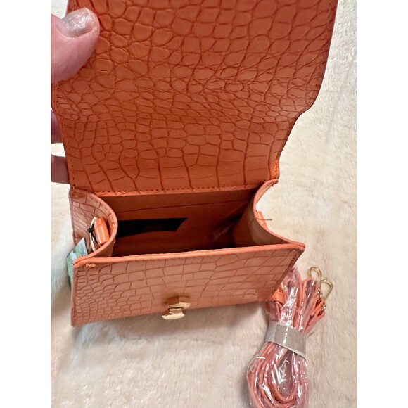 Badgley Mischka Orange Frame Bag Purse Gold Hardware Croc Vegan Leather NWT - Picture 7 of 12